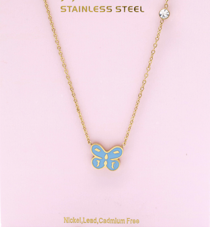 Afbeeldingen van Kinderketting Vlinder Butterfly met steentje