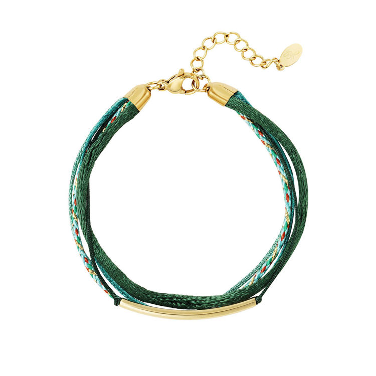 Afbeeldingen van Armband touw met lange bedel, Green/Gold