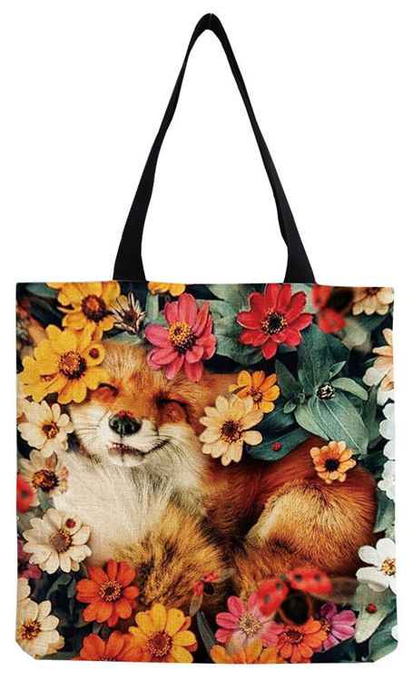 Afbeeldingen van Schoudertas Shopper Vos en bloemen print