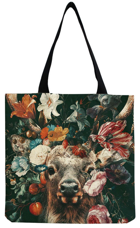 Afbeeldingen van Schoudertas Shopper Hert en bloemen