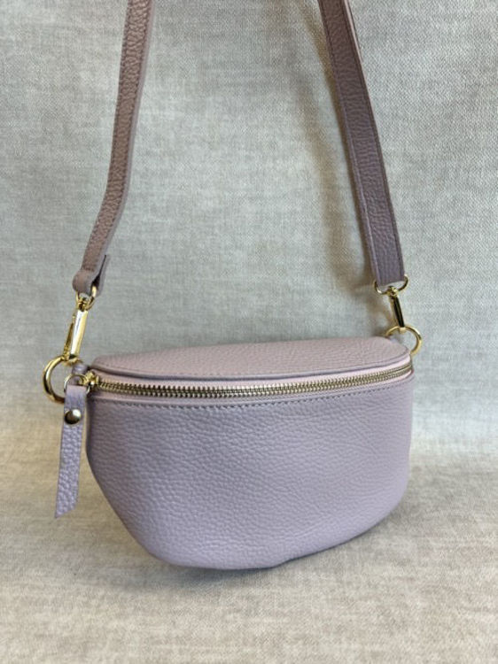 Afbeeldingen van Heuptas Crossbody tas Ruby Lila met gouden rits 100% leer