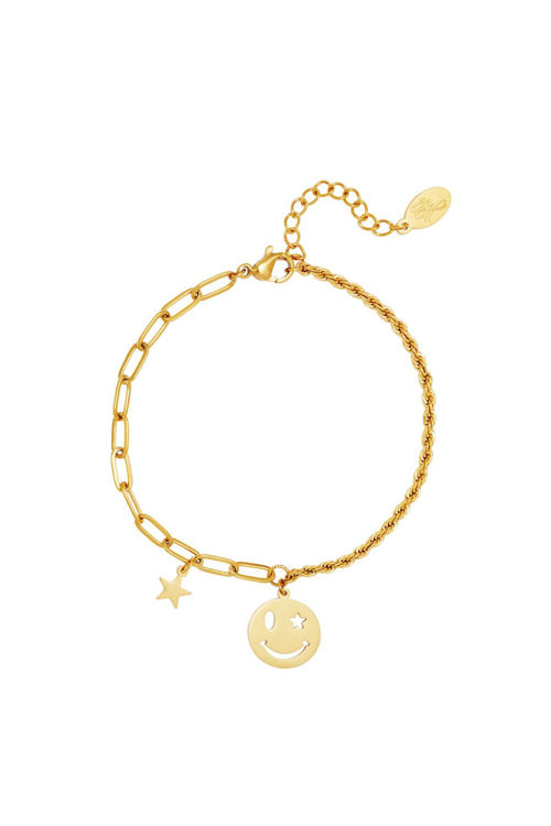 Afbeeldingen van Roestvrijstalen armband smiley en ster Goud Stainless Steel