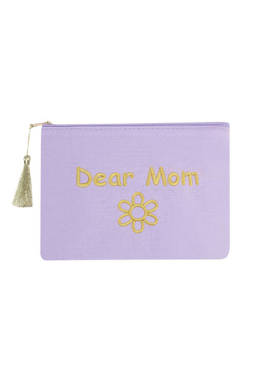 Afbeeldingen van Make-up tas dear mom Lila Katoen