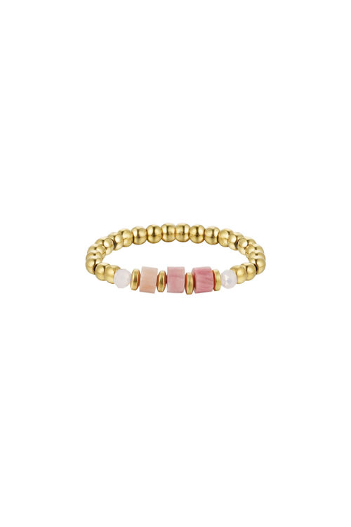 Afbeeldingen van Ring basic steentjes Natuurstenen collectie goudroze Pink & Gold Stone One size