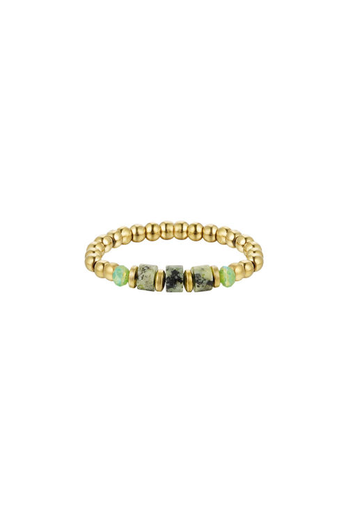 Afbeeldingen van Ring basic steentjes Natuurstenen collectie goudgroen Green & Gold Stone One size