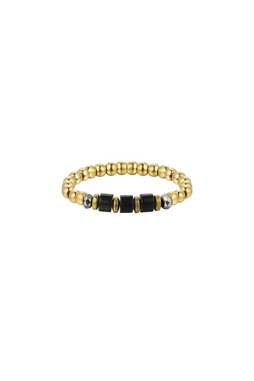 Afbeeldingen van Ring basic steentjes Natuurstenen collectie goud en zwart Black & Gold Stone One size