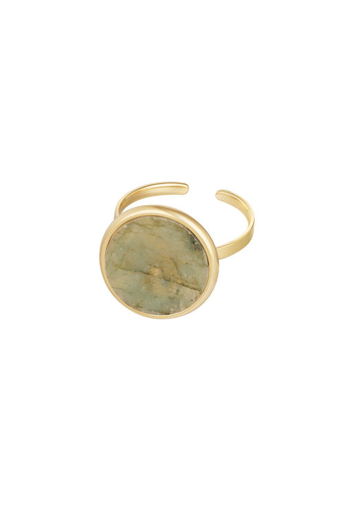 Afbeeldingen van Verstelbare ring basic ronde steen - goud/beige