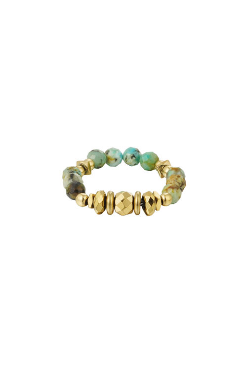 Afbeeldingen van Ring steentjes - Natuurstenen collectie - goud/groen Green & Gold Stone One size