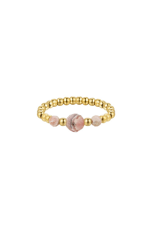 Afbeeldingen van Ring kleine kraaltjes - Natuurstenen collectie - goud/roze Pink & Gold Stone One size