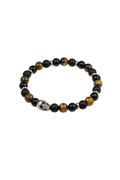 Afbeeldingen van Heren armband kralen doodshoofd details - bruin