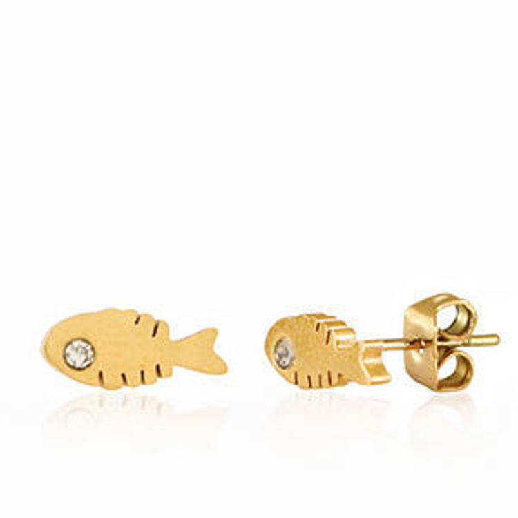 Afbeeldingen van Oorbellen van Stainless steel Roestvrij staal RVS fish Gold