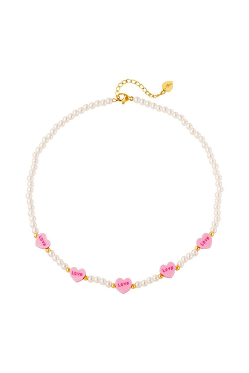 Afbeeldingen van Moeder-dochter collectie liefdesharten ketting - Kids Roze Parels