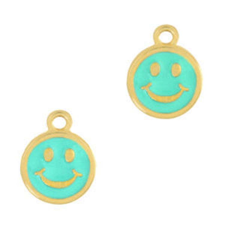 Afbeeldingen van Losse Bedel smiley Gold-Turquoise , stel zelf samen