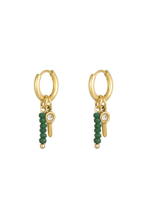 Afbeeldingen van Hoop beads with charm - Gold & Green