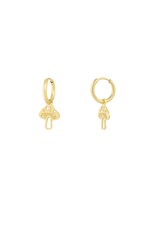 Afbeeldingen van RVS Mushroom Earrings - Gold Color