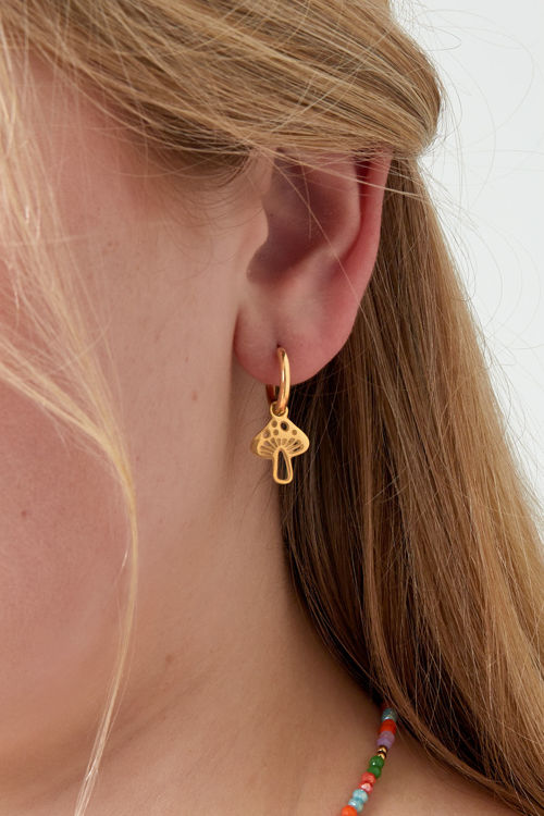 Afbeeldingen van RVS Mushroom Earrings - Gold Color