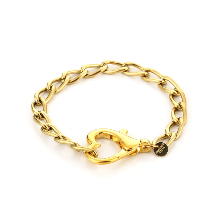 Afbeeldingen van Schakelarmband met hart sluiting, de sluiting is goldplated