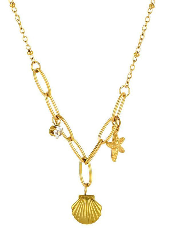 Afbeeldingen van RVS Ketting met Schelp en zeester – Zomerse Vibes