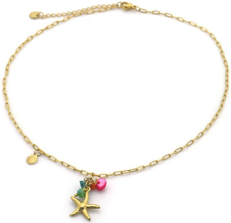 Afbeeldingen van RVS Ketting Starfish en gekleurde steentjes – Zomerse Vibes