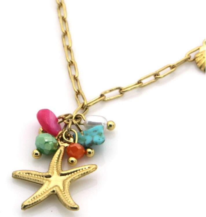 Afbeeldingen van RVS Ketting Starfish en gekleurde steentjes – Zomerse Vibes