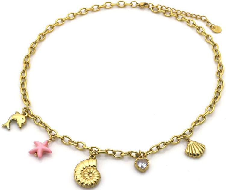 Afbeeldingen van RVS Ketting met zomerse bedels – Zomerse Vibes