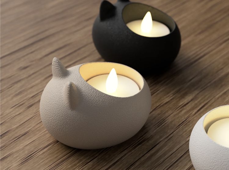 Afbeeldingen van Kat Theelichthouder – 3D-geprint sfeerlichtje in katten vorm