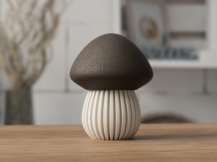 Afbeeldingen van 3D-geprinte Paddenstoel – Sfeervolle Decoratie - Medium - Dark Brown en Latte Brown- glad deksel