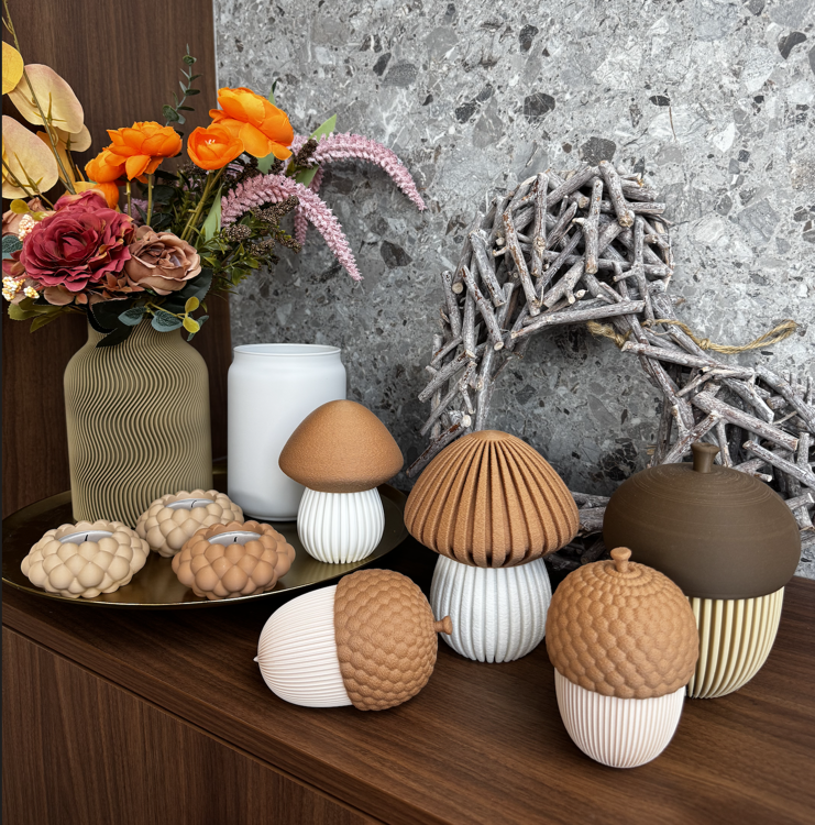 Afbeeldingen van 3D-geprint Eikelpotje – Decoratief & Functioneel | By-Mi | staand | Latte Brown