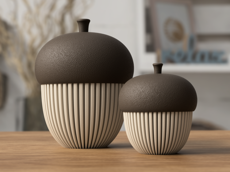Afbeeldingen van 3D-geprint Eikelpotje – Decoratief & Functioneel-GROOT-Latte Brown en Dark Brown