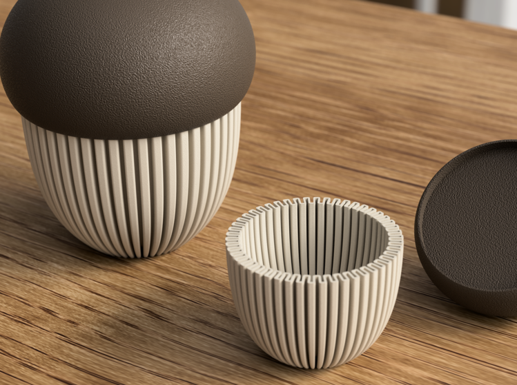 Afbeeldingen van 3D-geprint Eikelpotje – Decoratief & Functioneel-GROOT-Latte Brown en Dark Brown