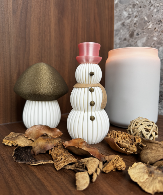 Afbeeldingen van Moderne minimalistische sneeuwman – kerstdecoratie met LED-theelicht optie - Silk Roze accenten
