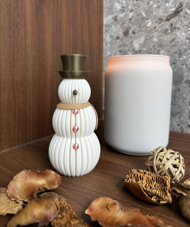 Afbeeldingen van Moderne minimalistische sneeuwman – kerstdecoratie met LED-theelicht optie - Silk Roze accenten