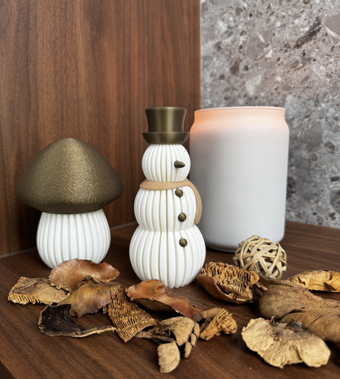 Afbeeldingen van Moderne minimalistische sneeuwman – kerstdecoratie met LED-theelicht optie - Silk Roze accenten