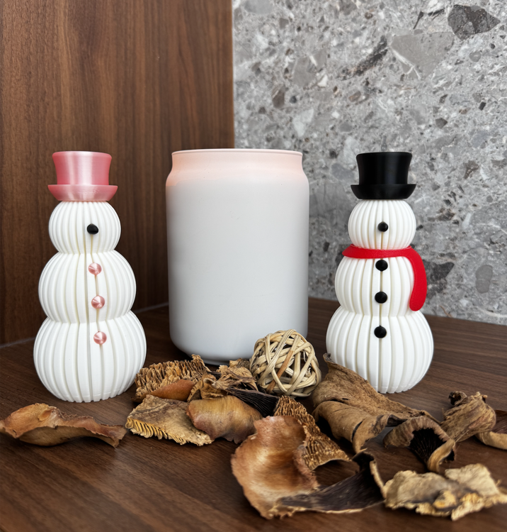 Afbeeldingen van Moderne minimalistische sneeuwman – kerstdecoratie met LED-theelicht optie - Silk Roze accenten
