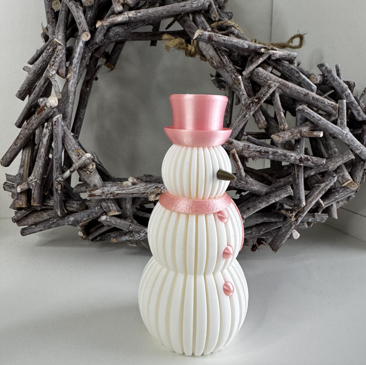 Afbeeldingen van Moderne minimalistische sneeuwman – kerstdecoratie met LED-theelicht optie - Silk Roze accenten
