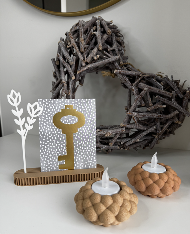 Afbeeldingen van Foto- & Kaarthouder met bloem – Perfect Cadeau - Latte Brown-Jade Wit