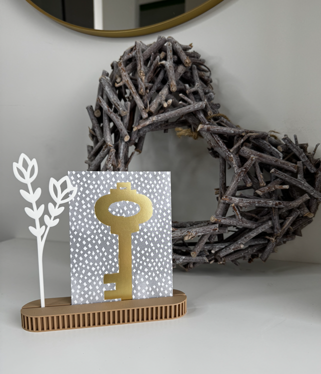 Afbeeldingen van Foto- & Kaarthouder met bloem – Perfect Cadeau - Latte Brown-Jade Wit