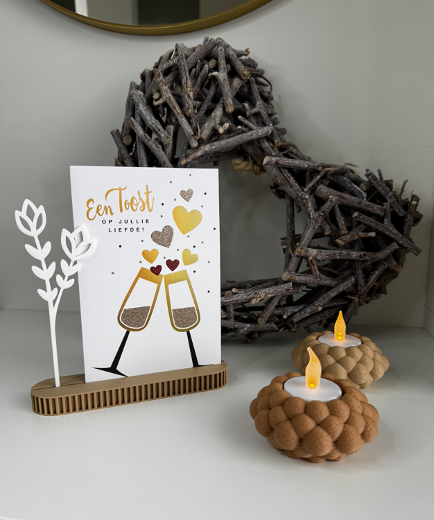 Afbeeldingen van Foto- & Kaarthouder met bloem – Perfect Cadeau - Latte Brown-Jade Wit