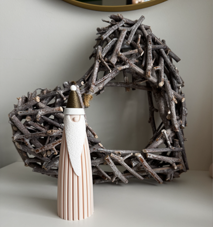 Afbeeldingen van Moderne 3D-geprinte Kerstman – Minimalistische Kerstdecoratie met LED-theelicht Optie