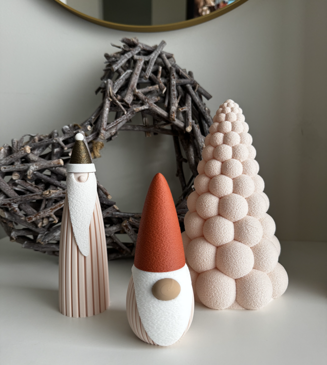 Afbeeldingen van Moderne 3D-geprinte Kerstman – Minimalistische Kerstdecoratie met LED-theelicht Optie- 15cm