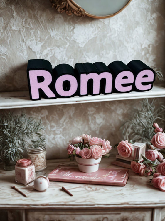 Afbeeldingen van Gepersonaliseerde 3D-geprinte naam - decoratie – Roze met Zwart - Duurzaam