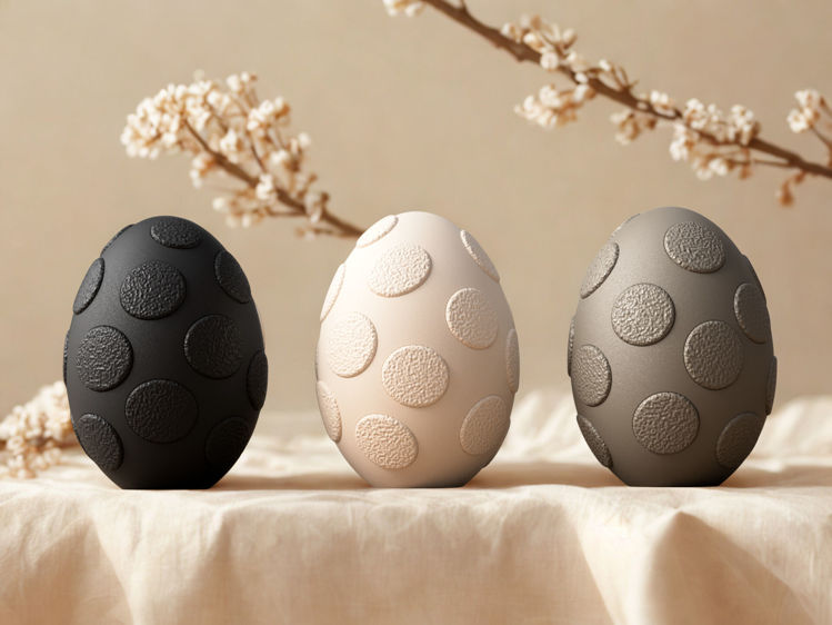 Afbeeldingen van Fuzzy paasei met stippen  – decoratief paasei in pastel- en natuurtinten - 10cm