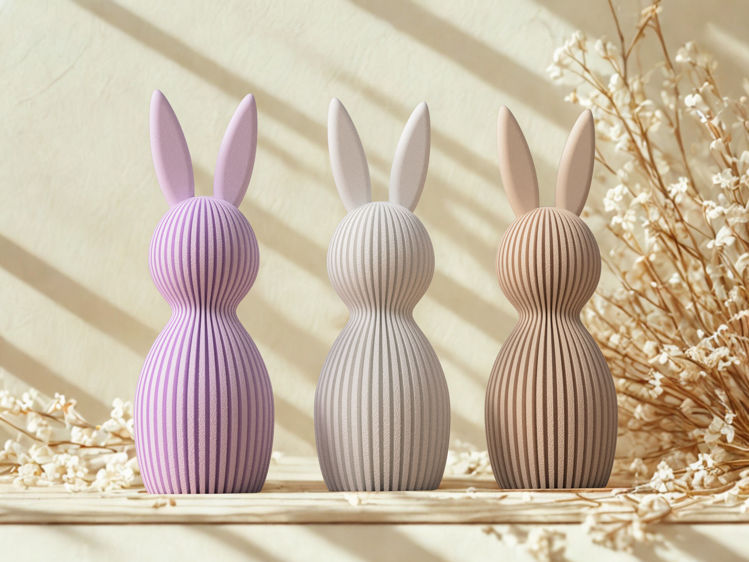 Afbeeldingen van Paaskonijn met rechte oren – duurzame paasdecoratie - 17cm