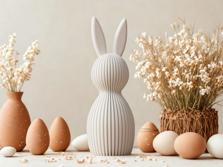Afbeeldingen van SET van 2 Paas konijnen en een vulbaar paasei – duurzame decoratie