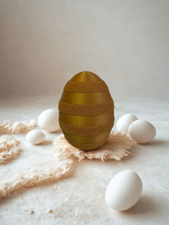 Afbeeldingen van Fuzzy paasei met strepen  – decoratief paasei  - 10cm - GOUD